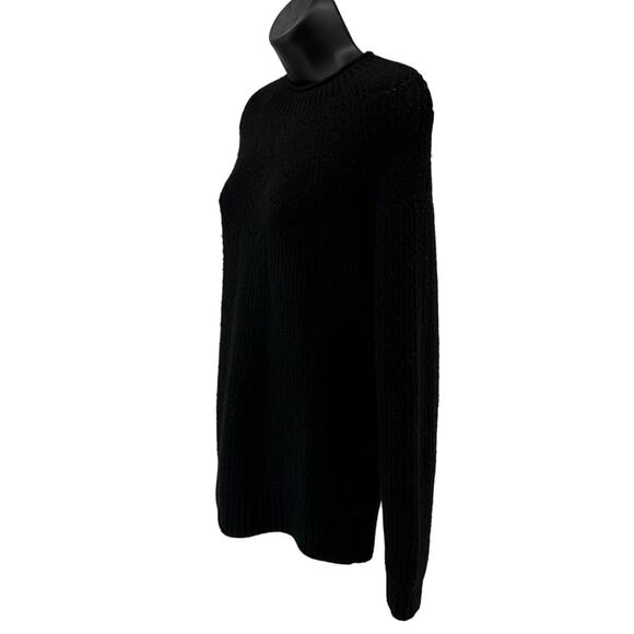 Talbots Pointelle Round Yoke Sweater WMNS XS Ribbed Soft Knit Wool Blend Black - Picture 3 of 7